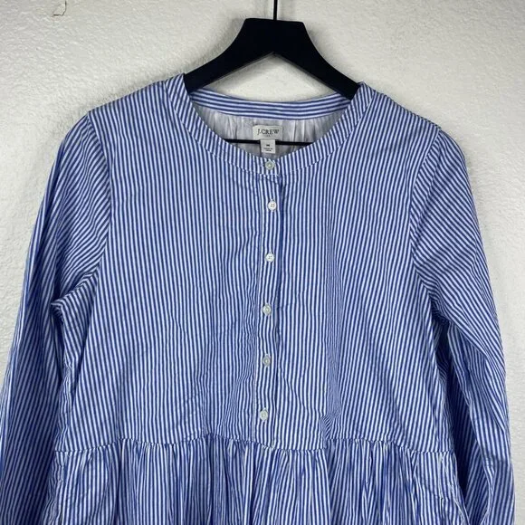 J.Crew Women's Poplin Tiered Striped Preppy Coastal Resort Dress Blue White Sz M - Picture 5 of 10